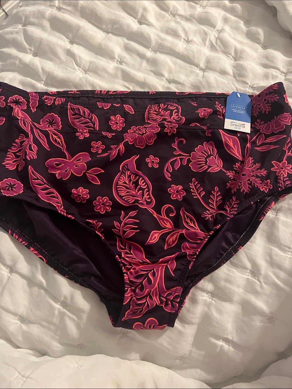 Lands' End High-Waist Floral Bikini Bottoms in Blackberry and Pink